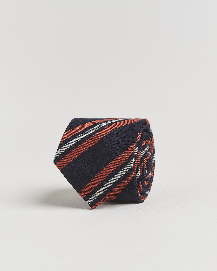 Men | Finamore Napoli Wool Regimental Stripe Tie Navy/Orange | Finamore Napoli | Wool Regimental Stripe Tie Navy/Orange
