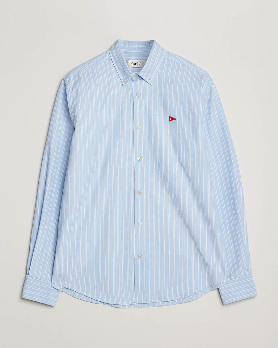 Men | Shirts | Forét | Flag Regular Fit Oxford Shirt Light Blue Stripe