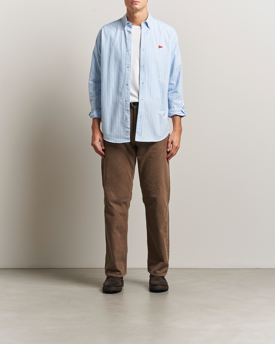 Men | Shirts | Forét | Flag Regular Fit Oxford Shirt Light Blue Stripe
