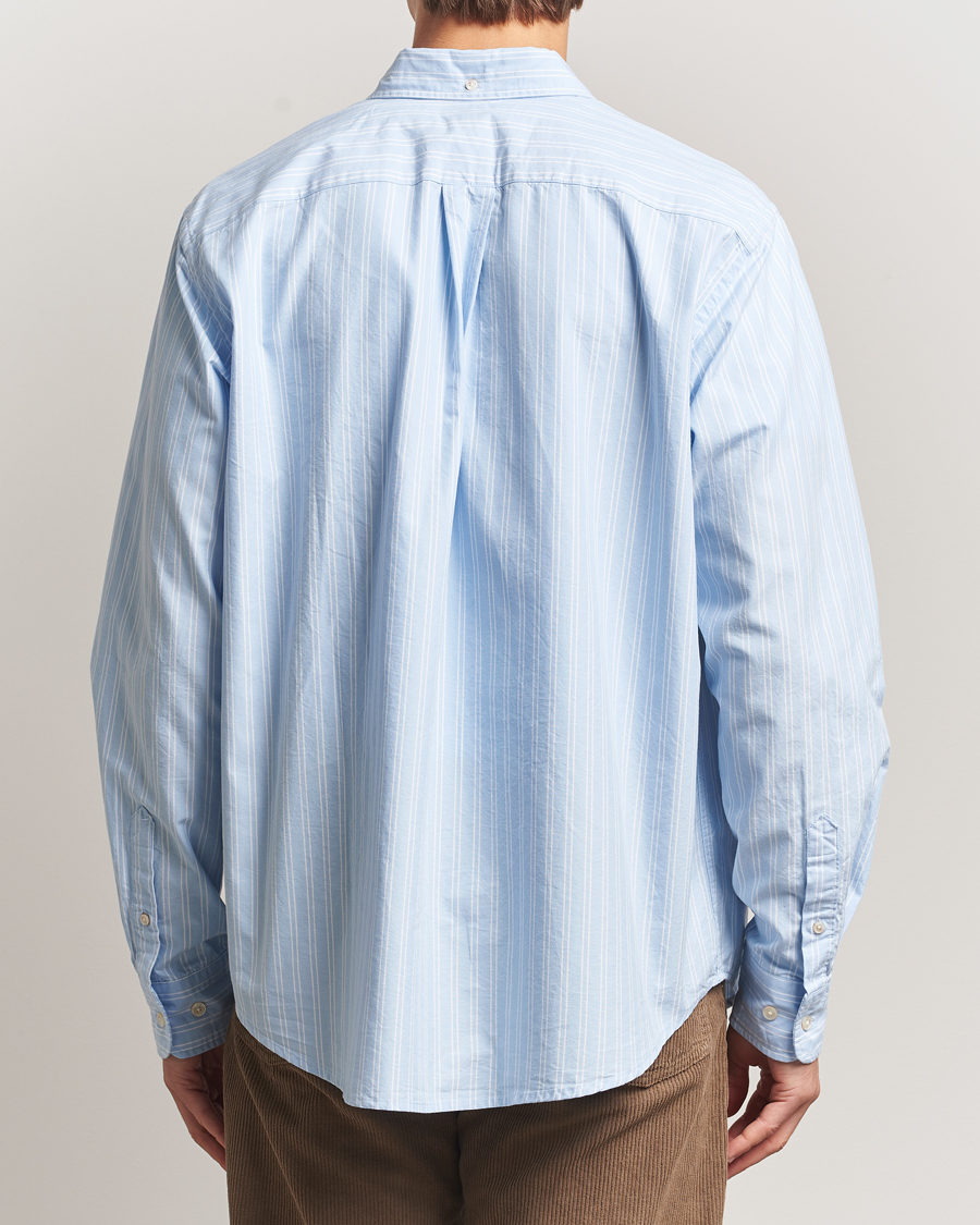 Men | Shirts | Forét | Flag Regular Fit Oxford Shirt Light Blue Stripe