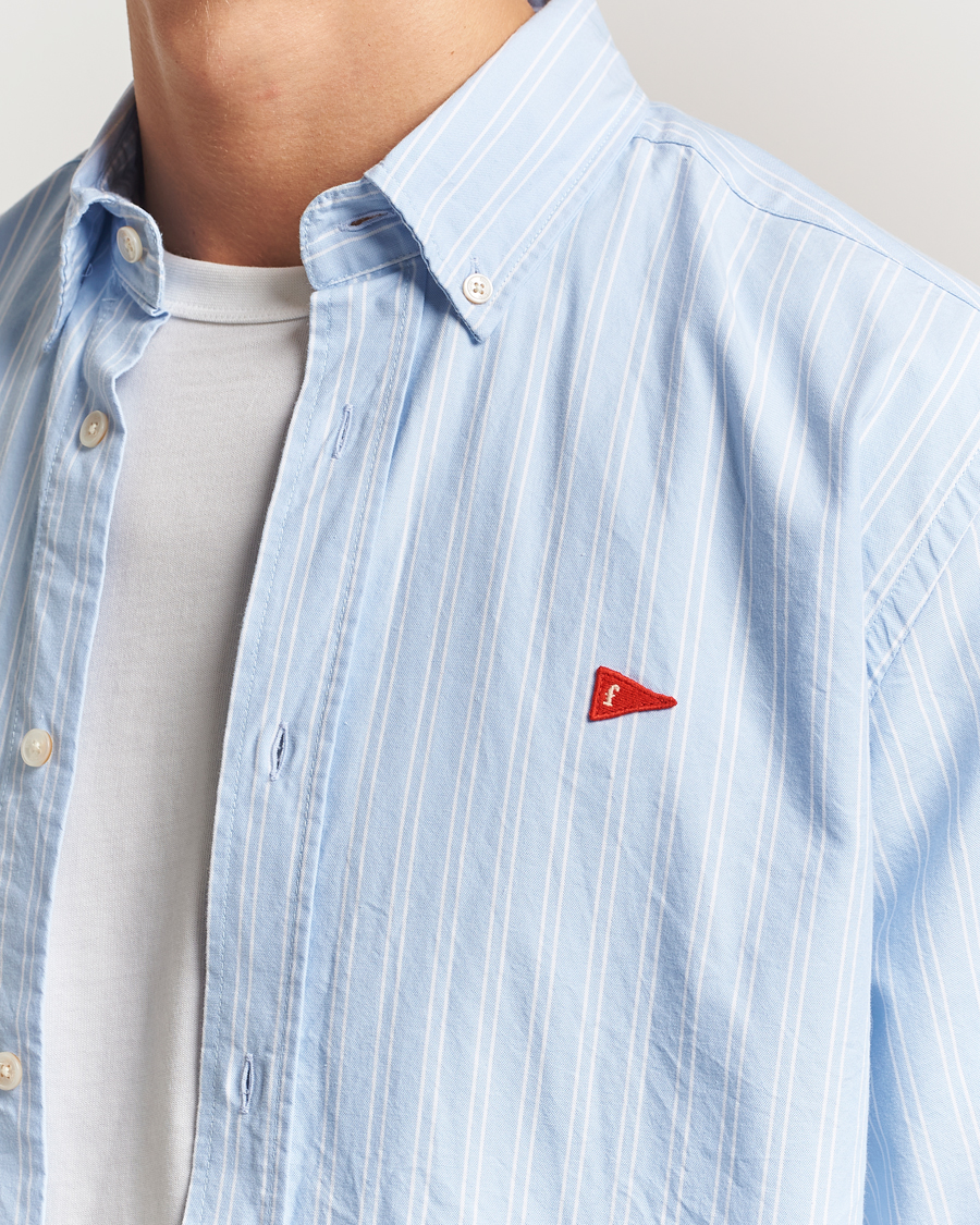 Men | Shirts | Forét | Flag Regular Fit Oxford Shirt Light Blue Stripe