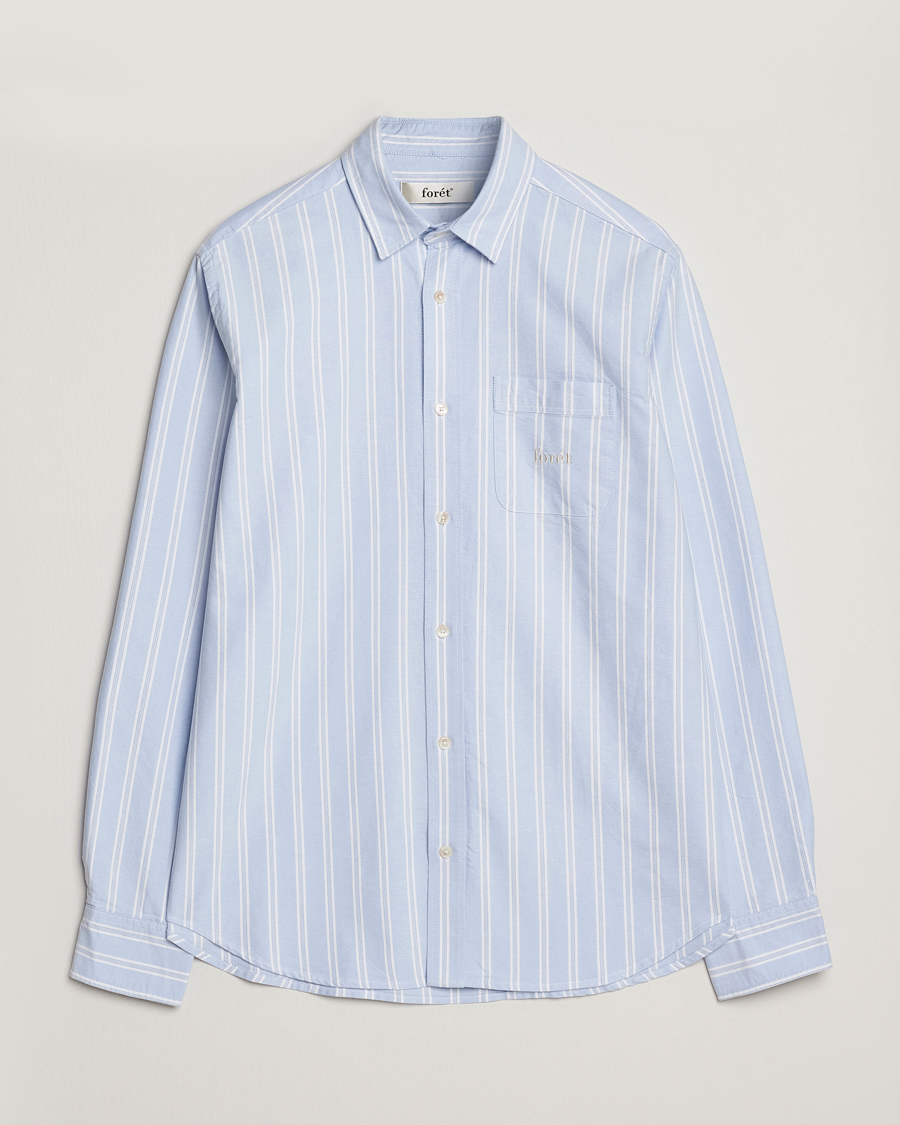 Men | Shirts | Forét | Juno Embroidered Oxford Shirt Light Blue Stripe