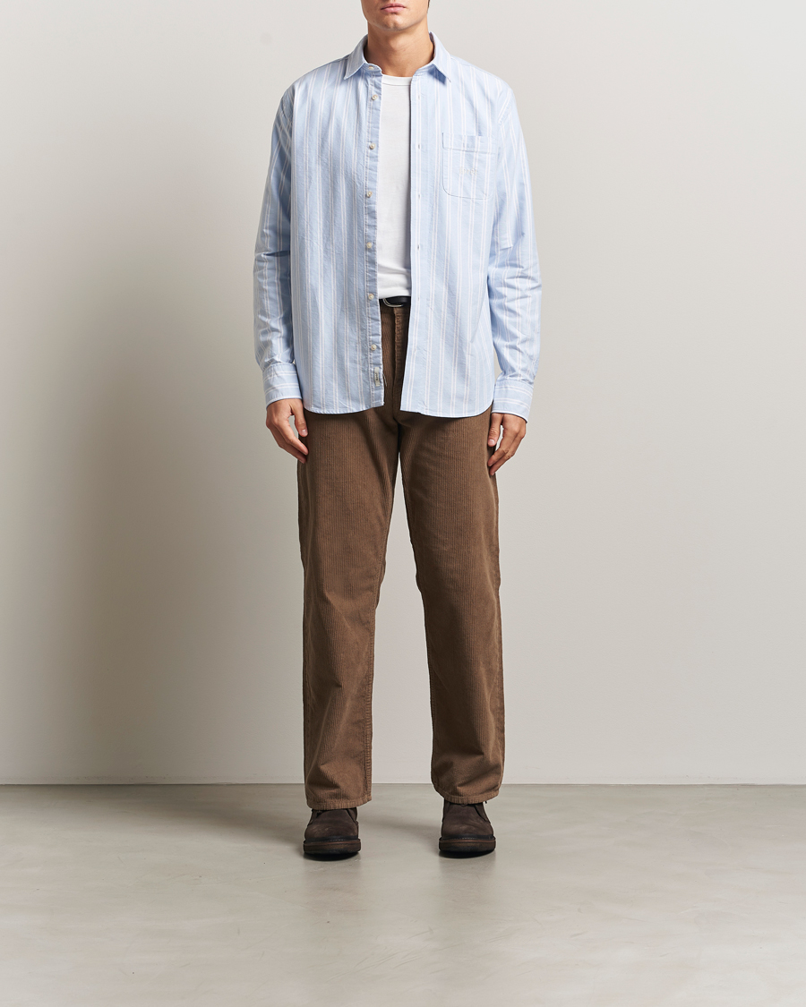 Men | Shirts | Forét | Juno Embroidered Oxford Shirt Light Blue Stripe