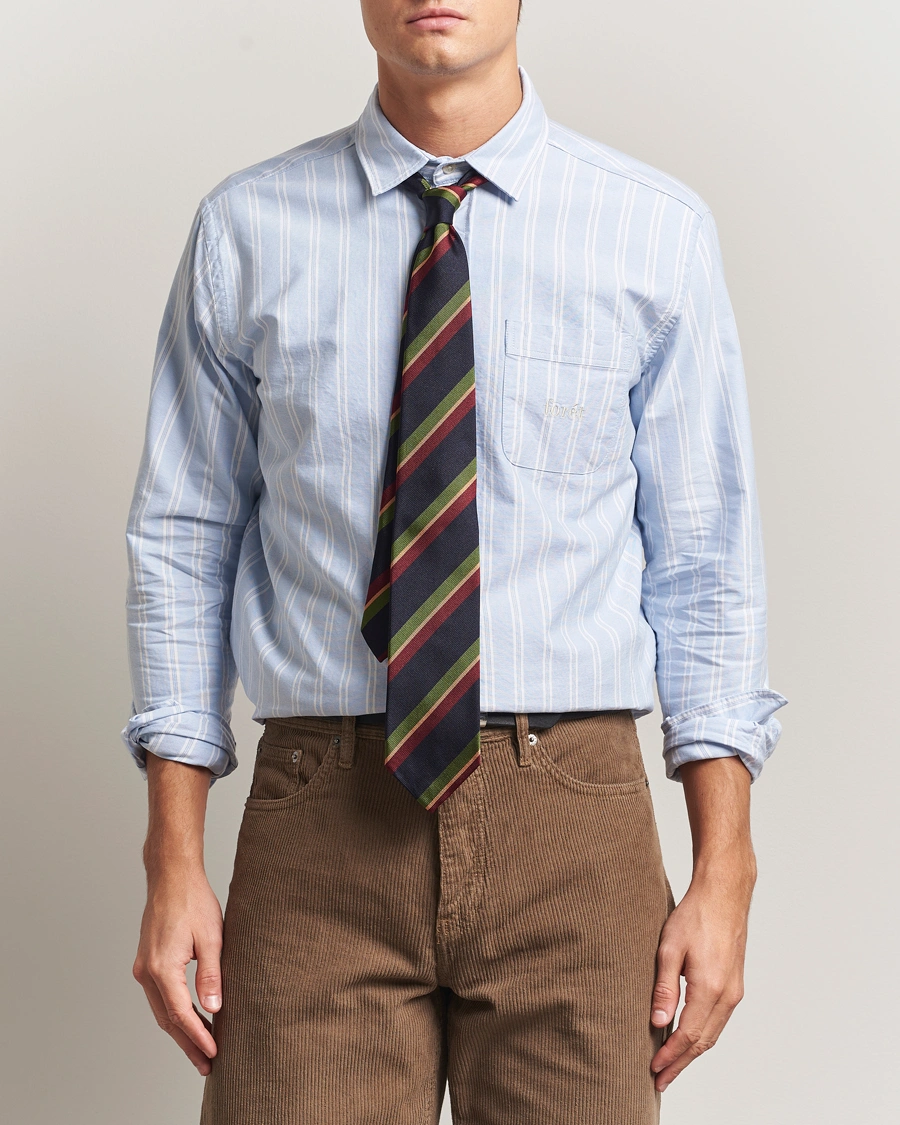 Men | Shirts | Forét | Juno Embroidered Oxford Shirt Light Blue Stripe