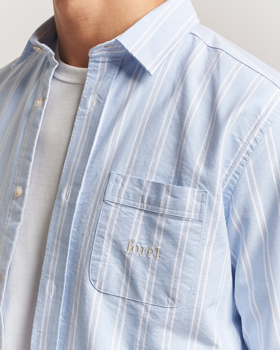 Men | Shirts | Forét | Juno Embroidered Oxford Shirt Light Blue Stripe