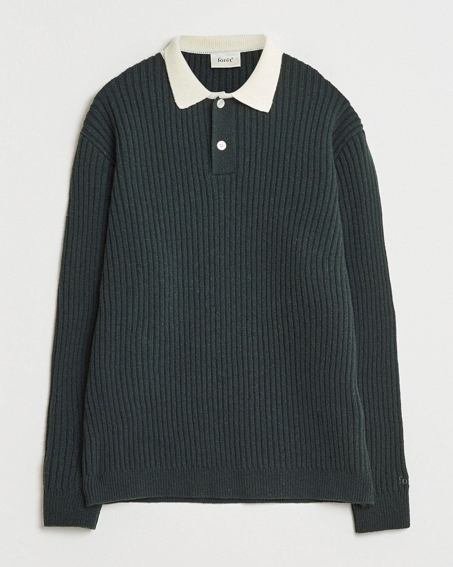 Men | Sweaters & Knitwear | Forét | Sow Rib Polo Knit Dark Green