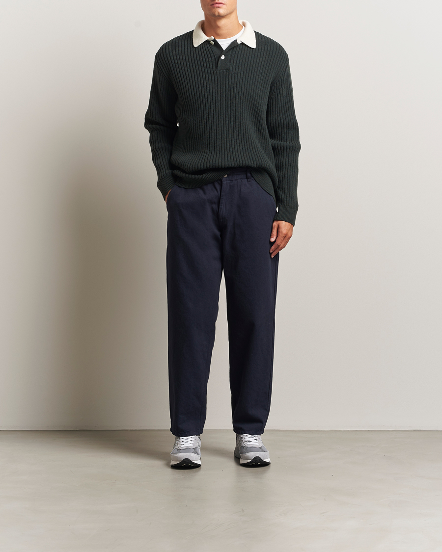 Men | Sweaters & Knitwear | Forét | Sow Rib Polo Knit Dark Green
