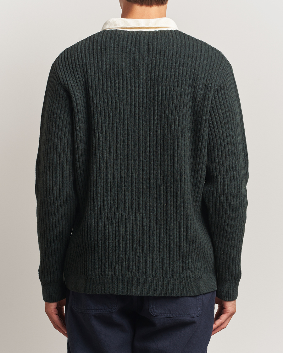 Men | Sweaters & Knitwear | Forét | Sow Rib Polo Knit Dark Green