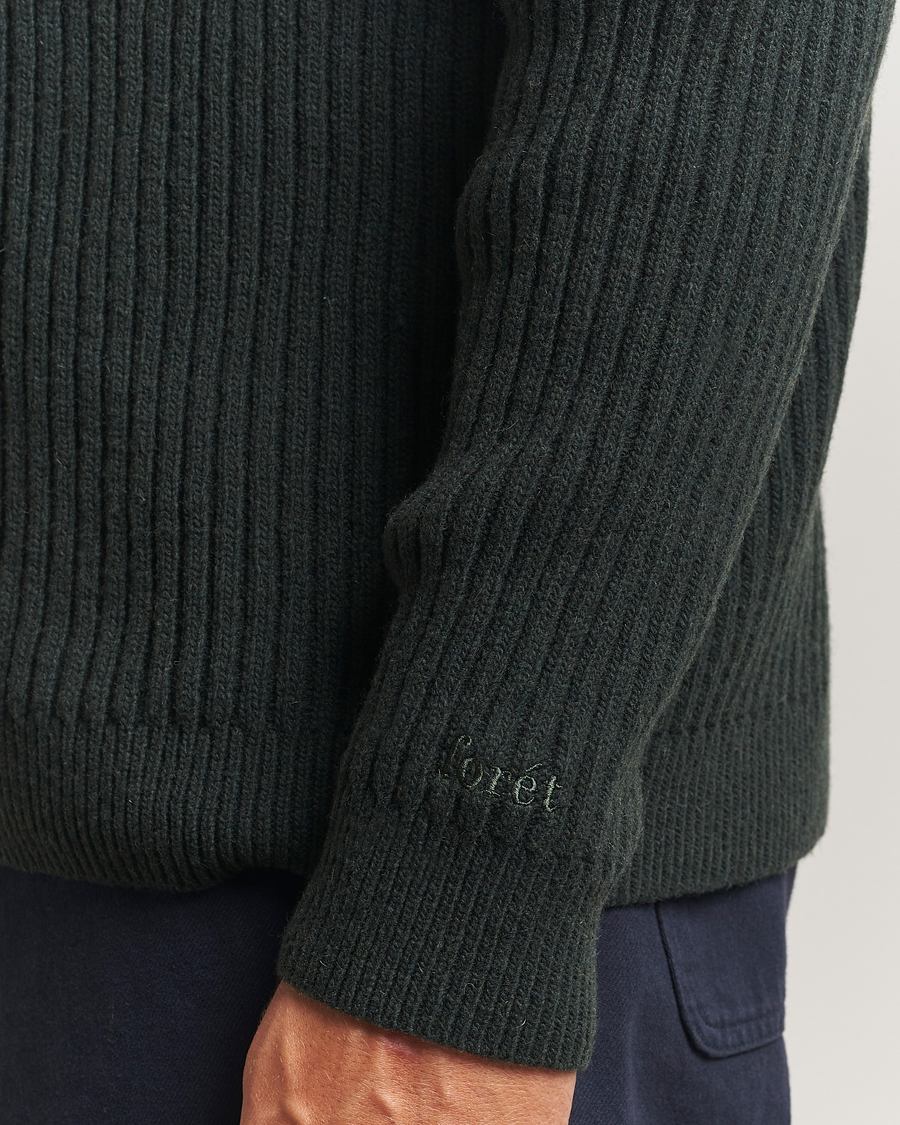 Men | Sweaters & Knitwear | Forét | Sow Rib Polo Knit Dark Green