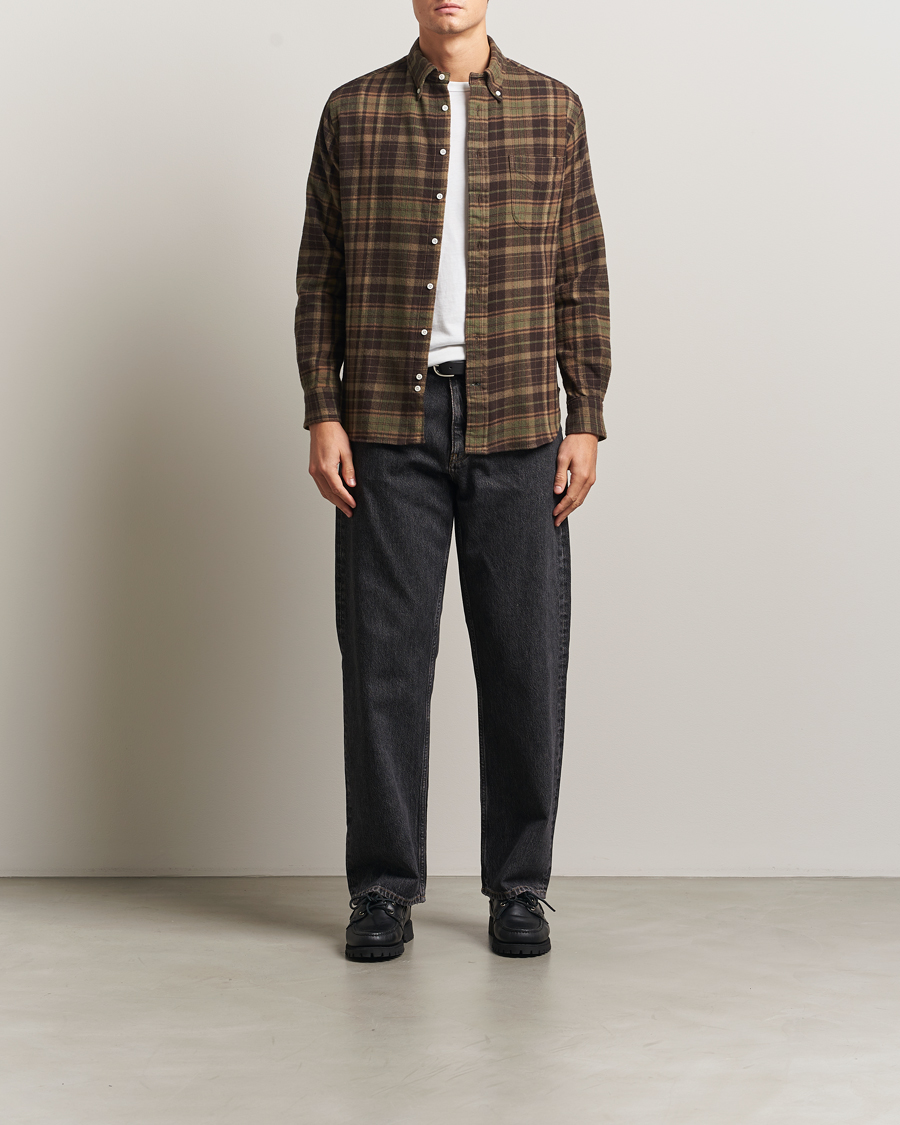Gitman Vintage Brushed Winter Madras Button Down Shirt Brown/Olive