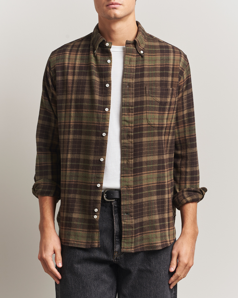 トップス BROWN by 2-tacs Winter madras's Shirts Gitman Vintage Brushed Winter Madras Button Down Shirt Brown/Olive
