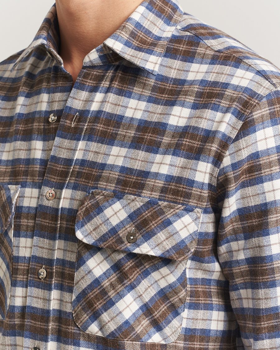 Men | Shirts | Grigio | Heavy Flannel Overshirt Blue/Beige Check