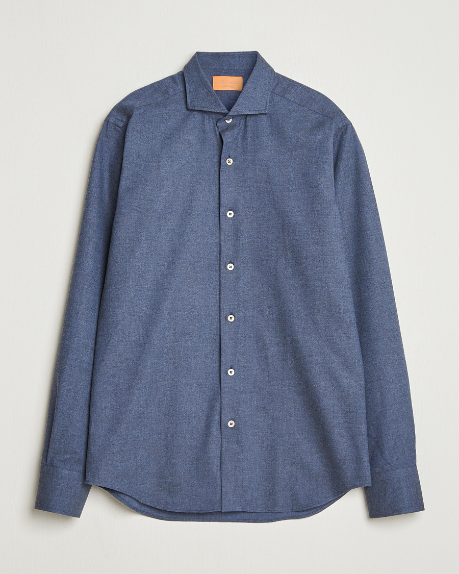 Men | Shirts | Grigio | Washed Flannel Shirt Dark Blue