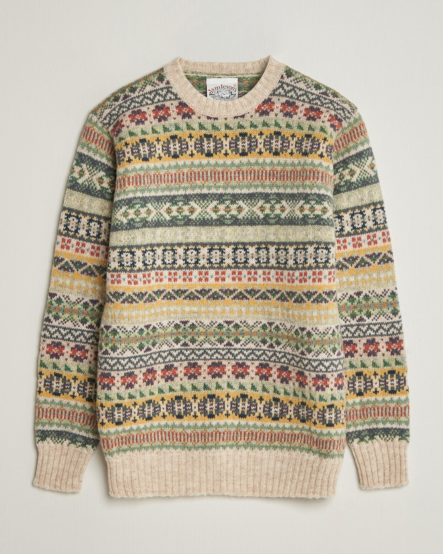Men | Sweaters & Knitwear | Jamieson's of Shetland | Jamiesons Of Shetland All Over Fair Isle Pullover Crew Neck Beige