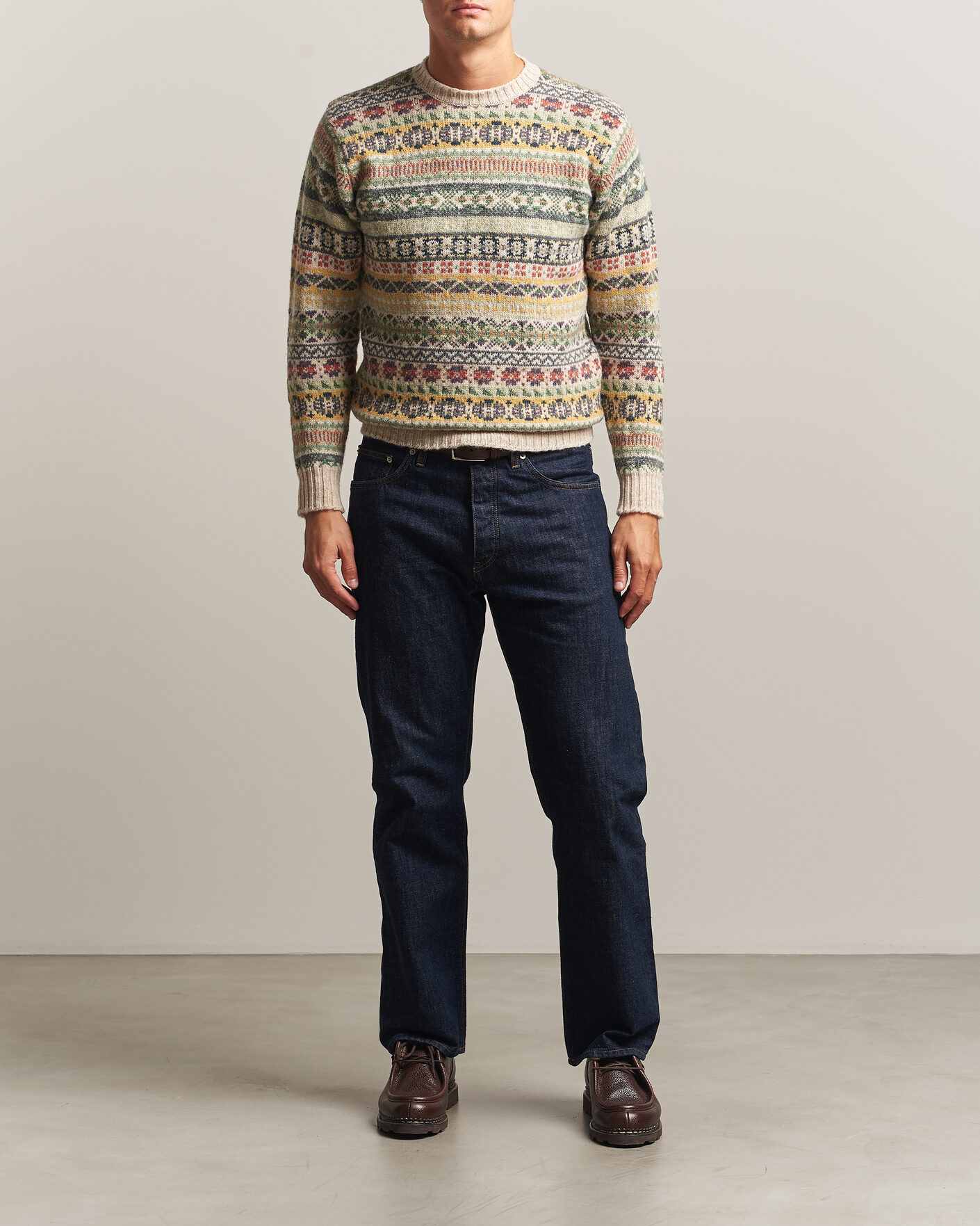 Men | Sweaters & Knitwear | Jamieson's of Shetland | Jamiesons Of Shetland All Over Fair Isle Pullover Crew Neck Beige
