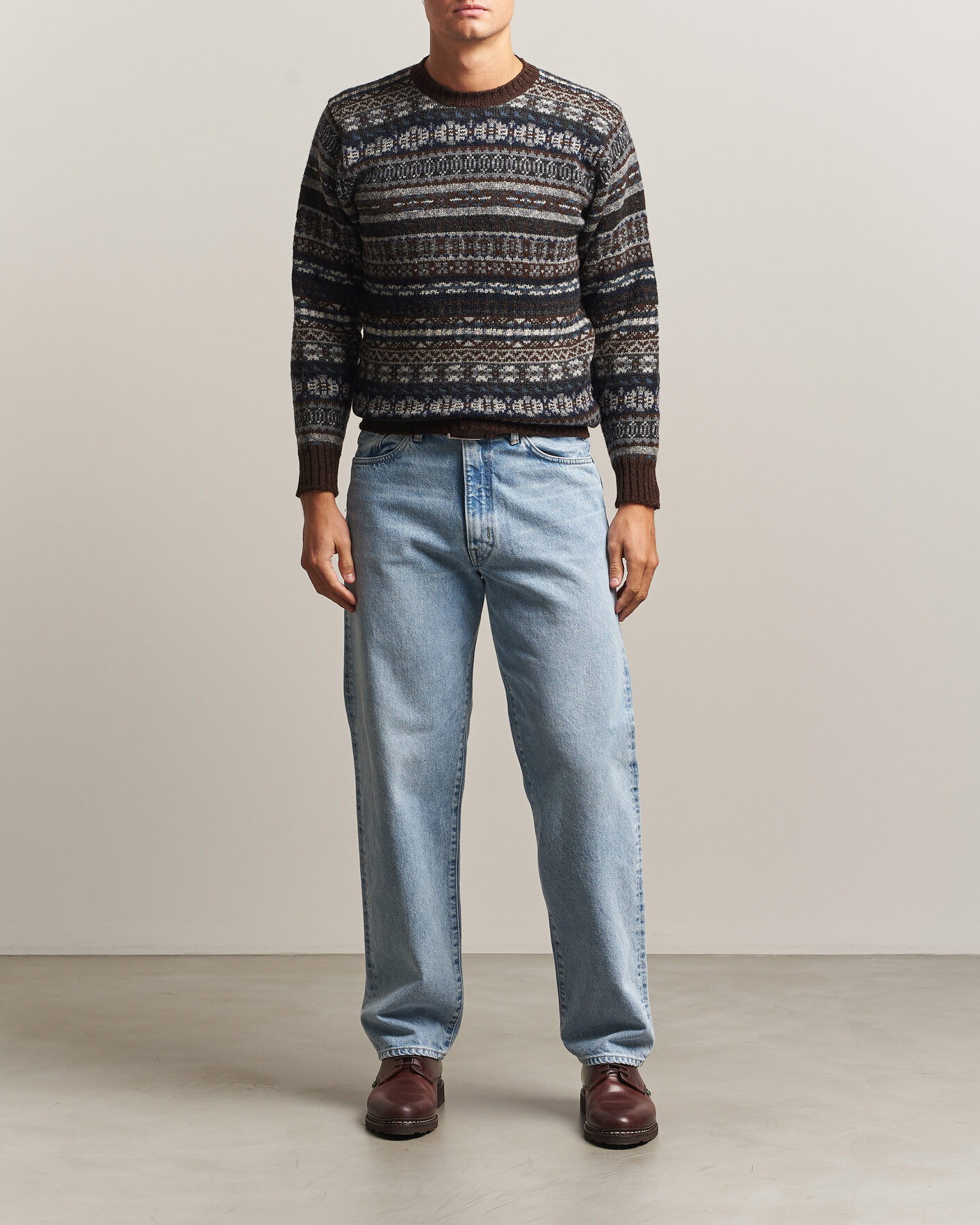 Men | Sweaters & Knitwear | Jamieson's of Shetland | Jamiesons Of Shetland All Over Fair Isle Pullover Crew Neck Brown