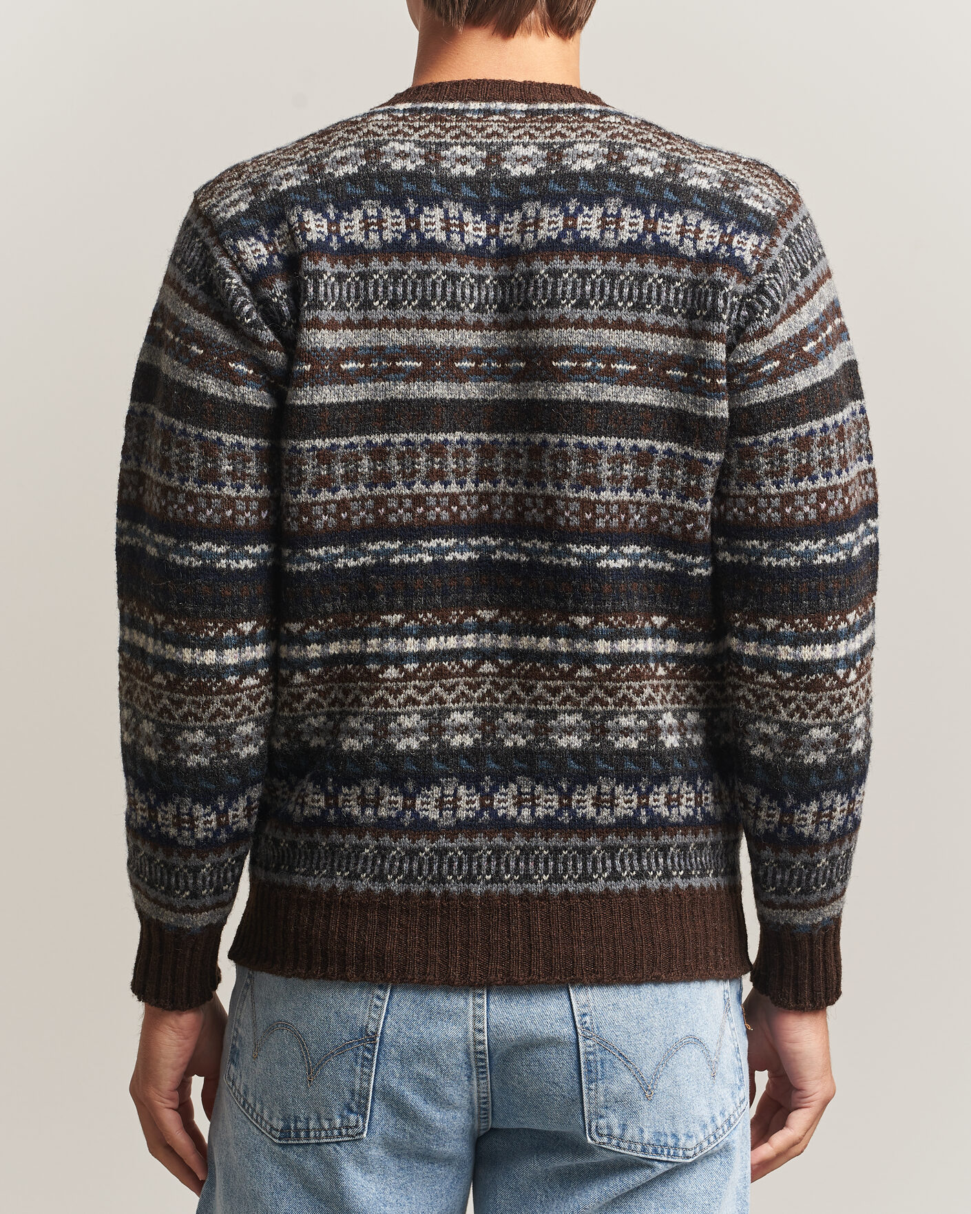 Men | Sweaters & Knitwear | Jamieson's of Shetland | Jamiesons Of Shetland All Over Fair Isle Pullover Crew Neck Brown