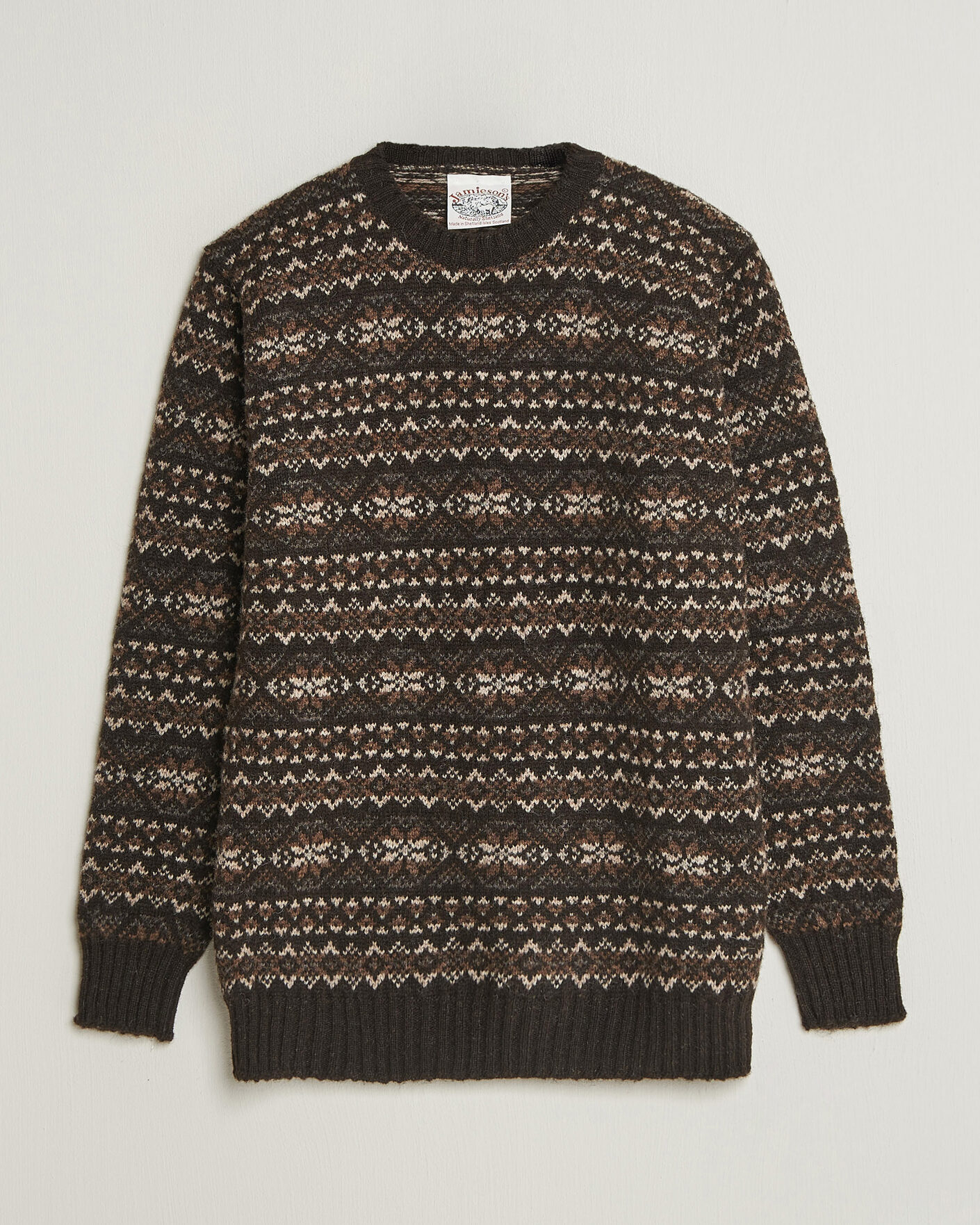 Men | Sweaters & Knitwear | Jamieson's of Shetland | Jamiesons Of Shetland All Over Fair Isle Pullover Crew Neck Dark Brown