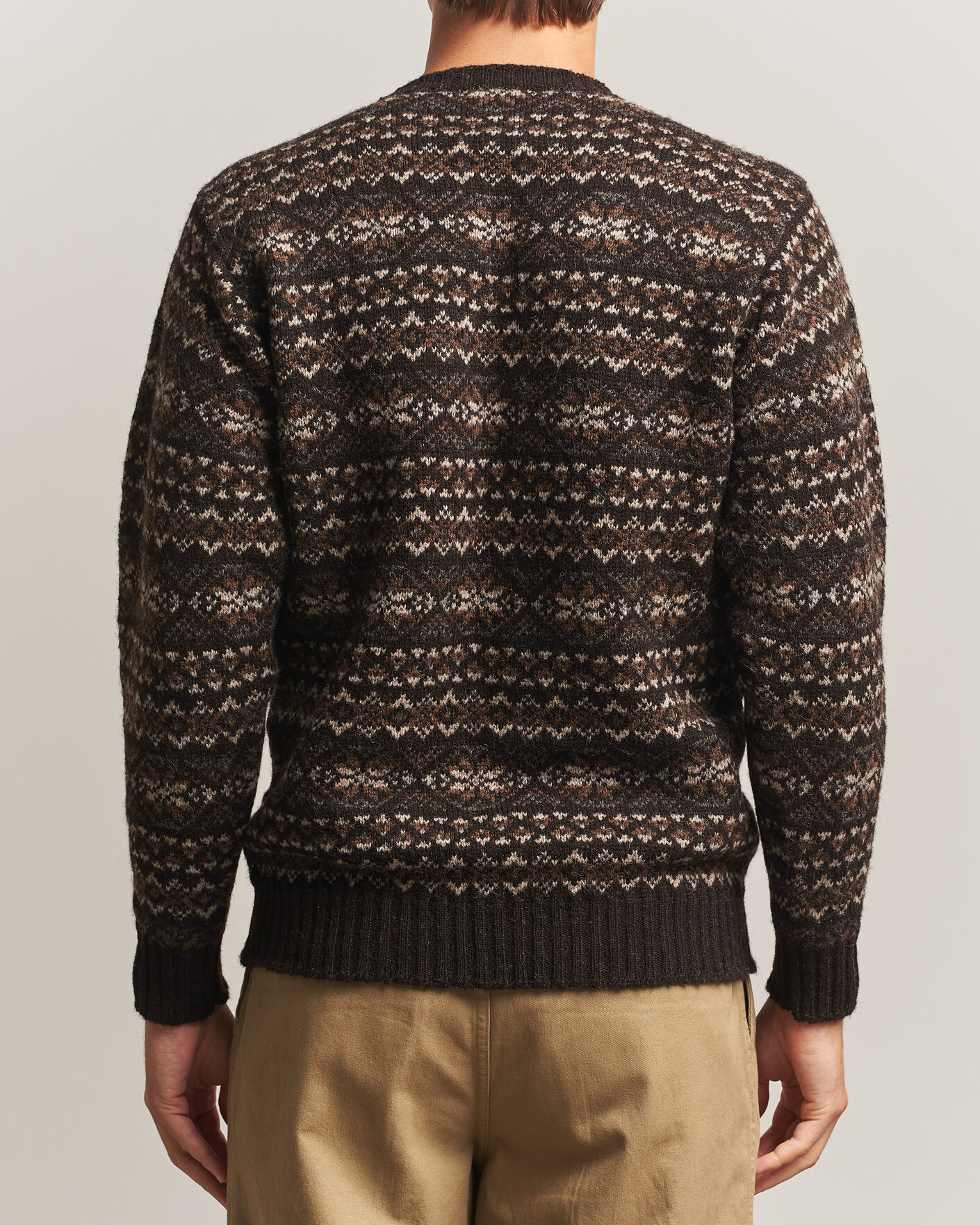 Men | Sweaters & Knitwear | Jamieson's of Shetland | Jamiesons Of Shetland All Over Fair Isle Pullover Crew Neck Dark Brown