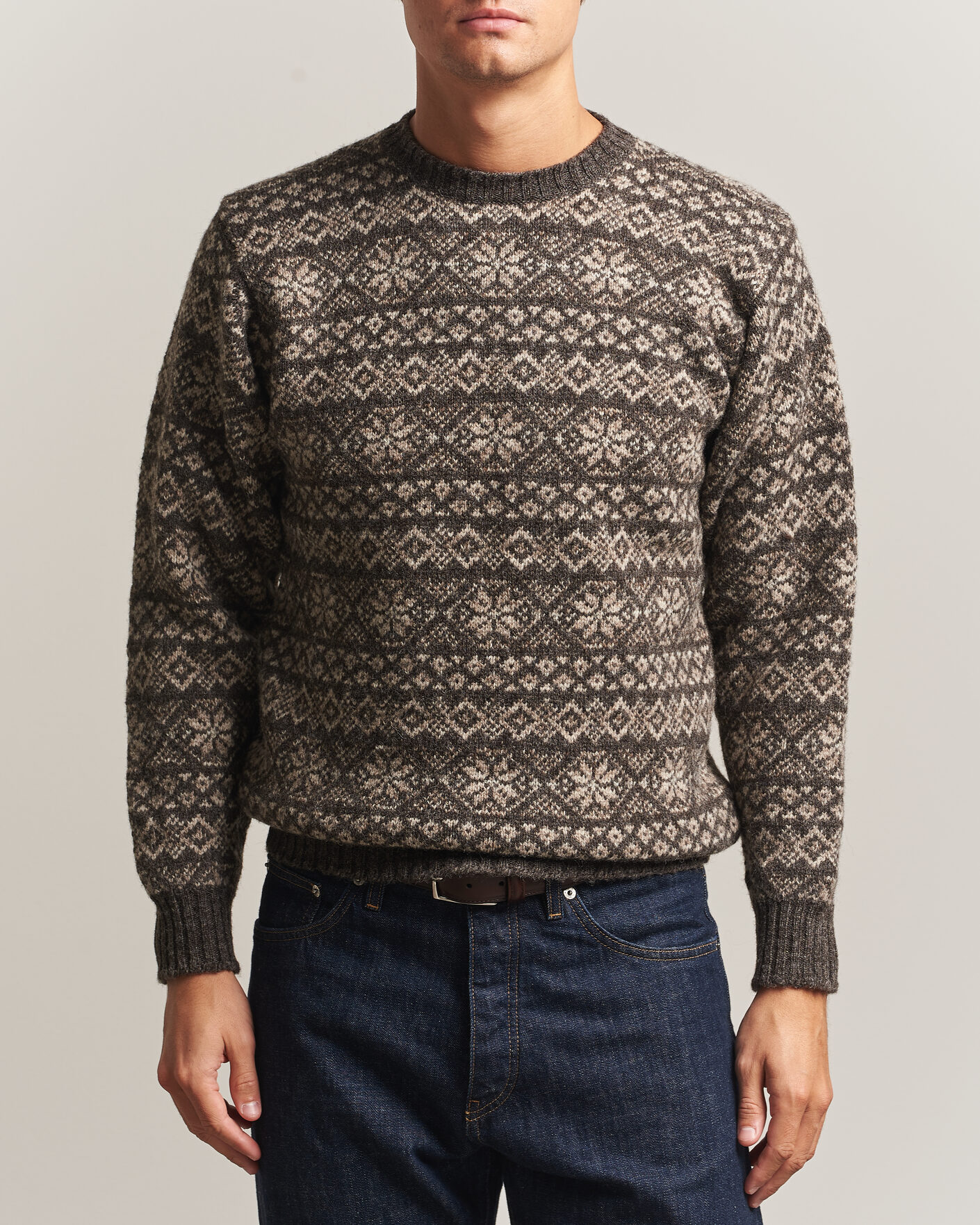 Men | Sweaters & Knitwear | Jamieson's of Shetland | Jamiesons Of Shetland All Over Fair Isle Pullover Crew Neck Grey