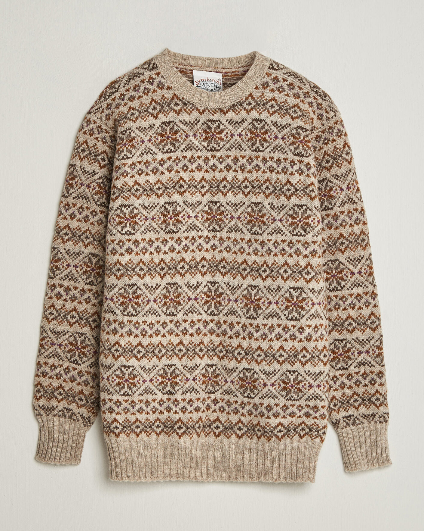 Men | Sweaters & Knitwear | Jamieson's of Shetland | Jamiesons Of Shetland All Over Fair Isle Pullover Crew Neck Natural