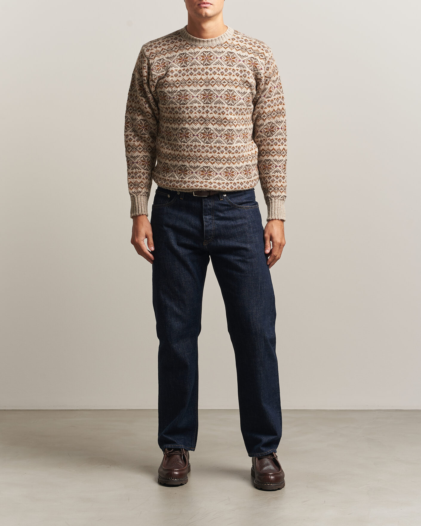 Men | Sweaters & Knitwear | Jamieson's of Shetland | Jamiesons Of Shetland All Over Fair Isle Pullover Crew Neck Natural