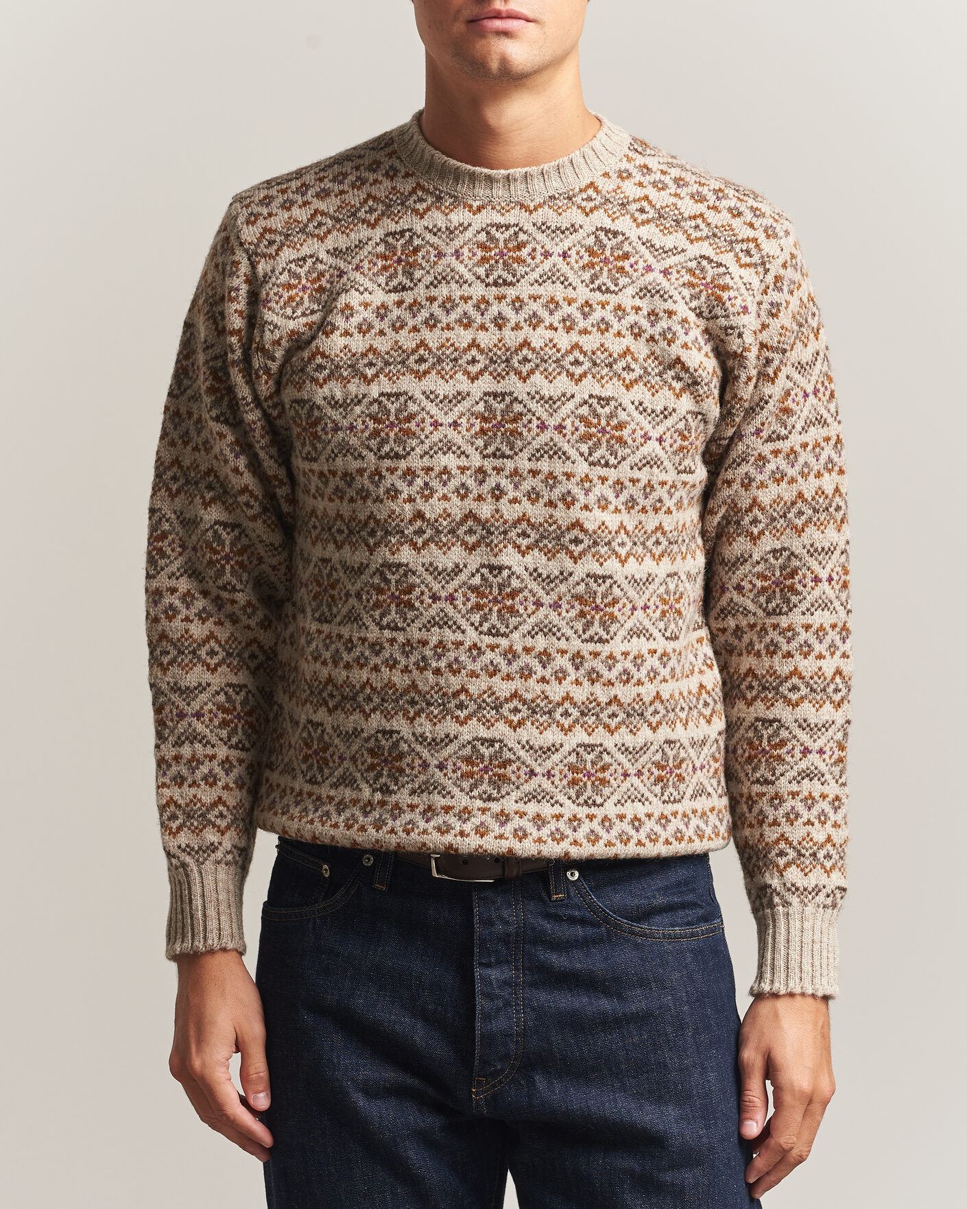 Men | Sweaters & Knitwear | Jamieson's of Shetland | Jamiesons Of Shetland All Over Fair Isle Pullover Crew Neck Natural