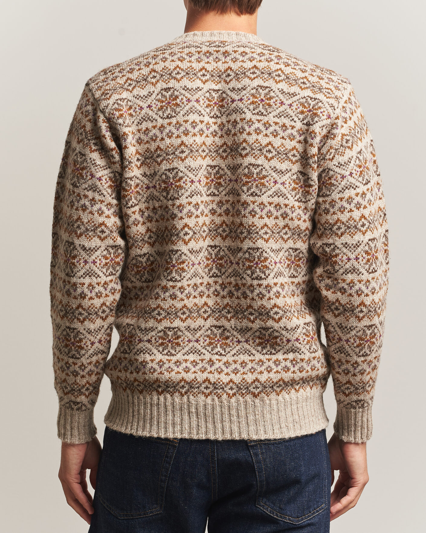 Men | Sweaters & Knitwear | Jamieson's of Shetland | Jamiesons Of Shetland All Over Fair Isle Pullover Crew Neck Natural