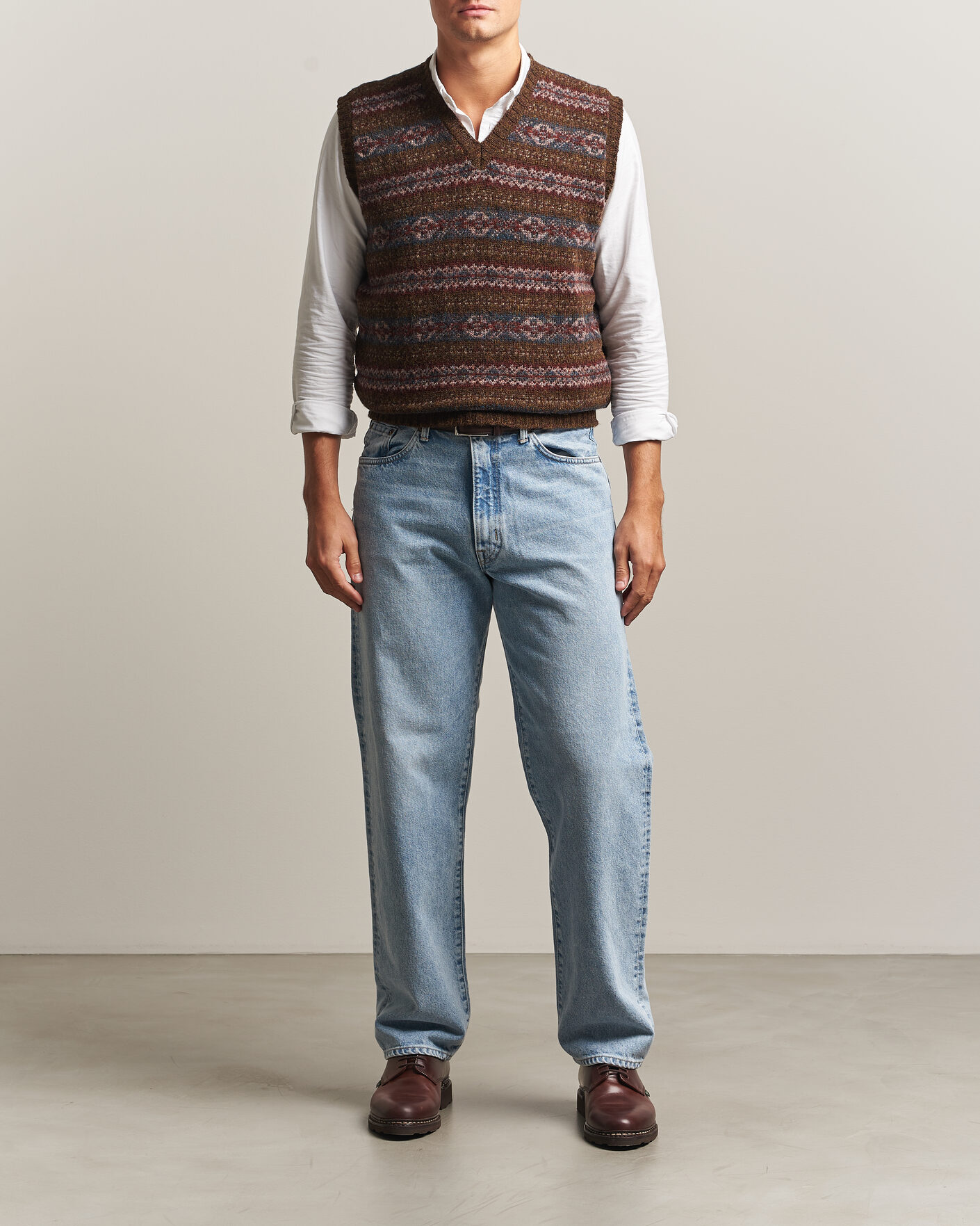 Men | Sweaters & Knitwear | Jamieson's of Shetland | Jamiesons Of Shetland All Over Fair Isle Slipover Moss Green