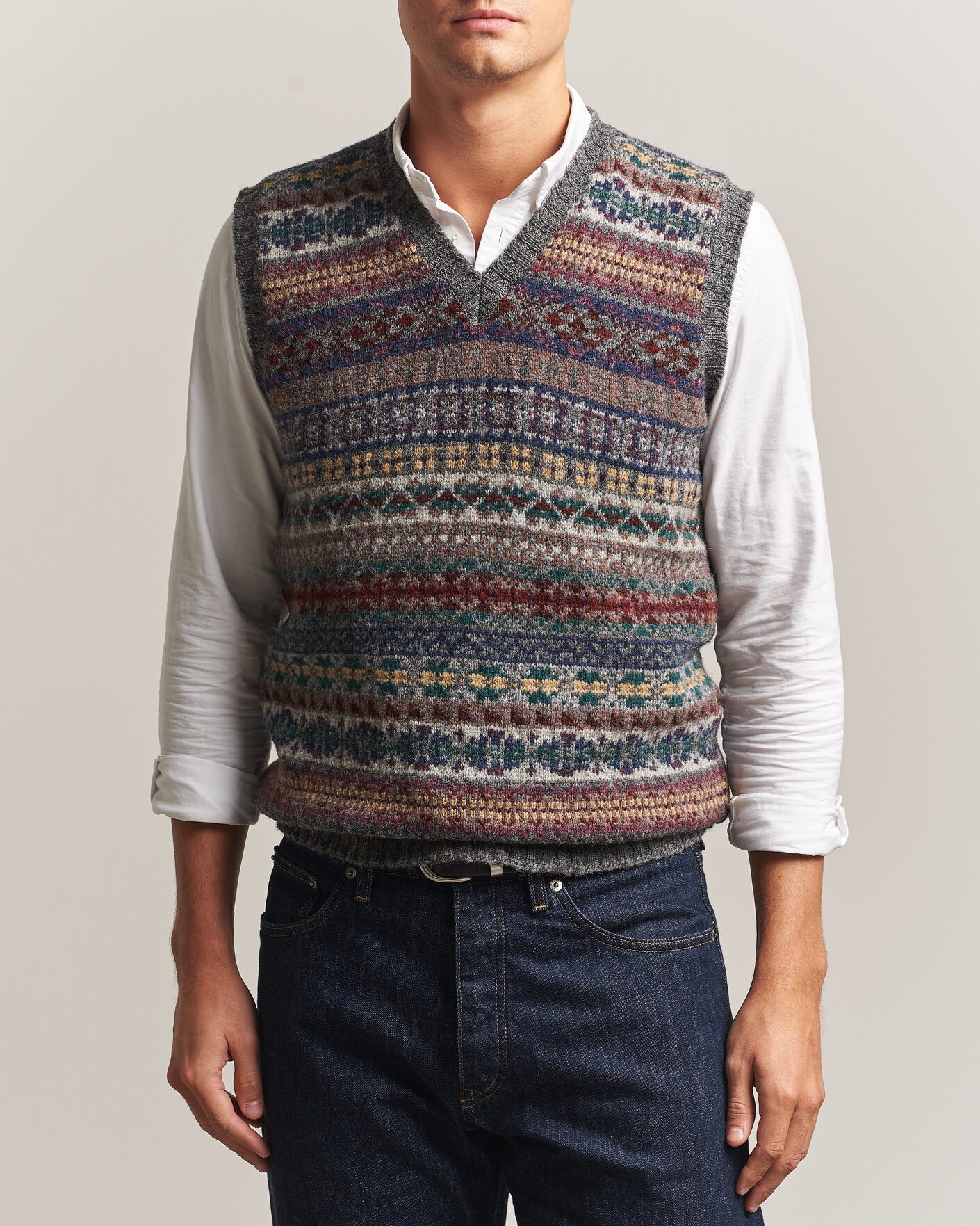 Men | Sweaters & Knitwear | Jamieson's of Shetland | Jamiesons Of Shetland All Over Fair Isle Slipover Multi
