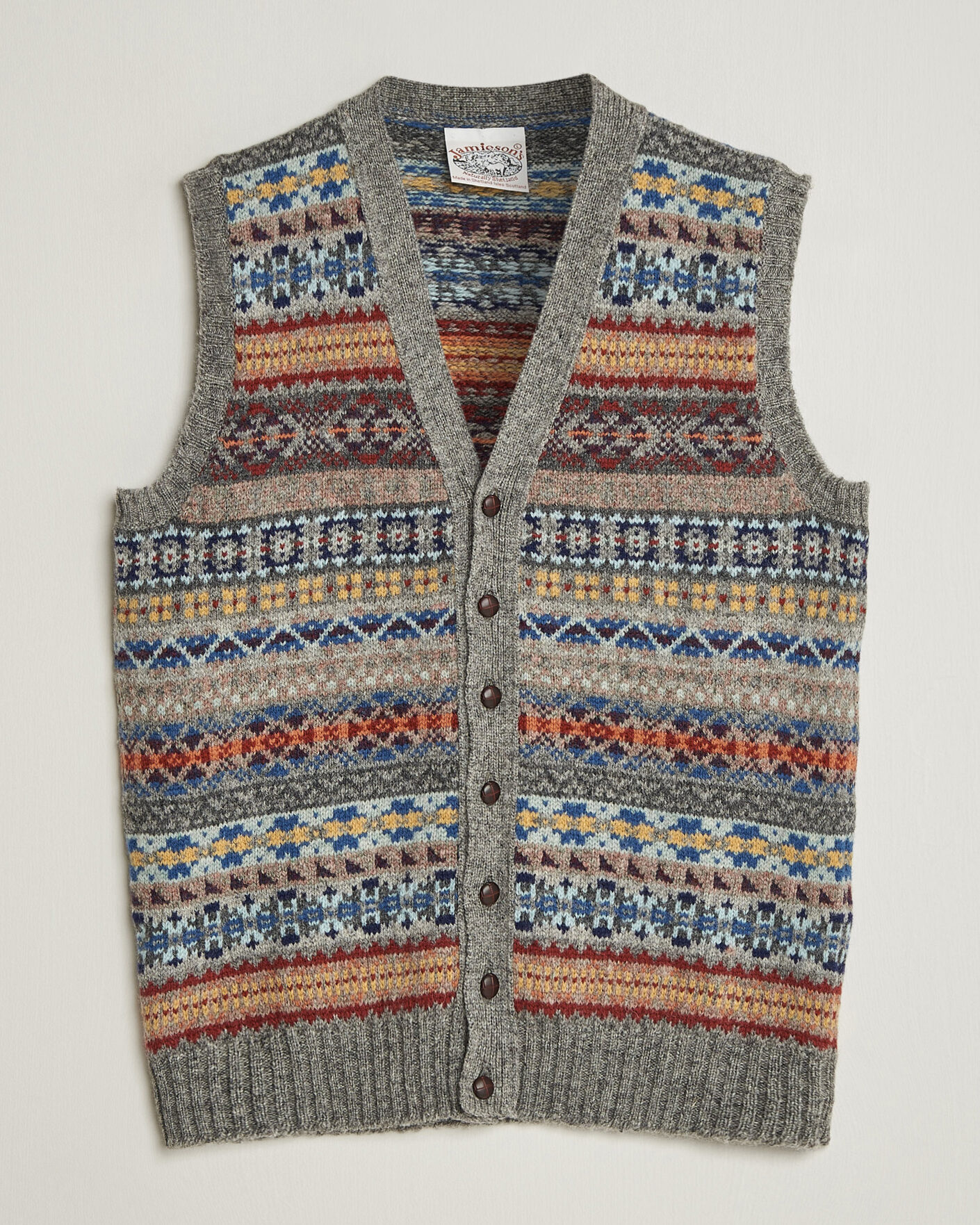 Men | Sweaters & Knitwear | Jamieson's of Shetland | Jamiesons Of Shetland All Over Fair Isle Waistcoat Grey