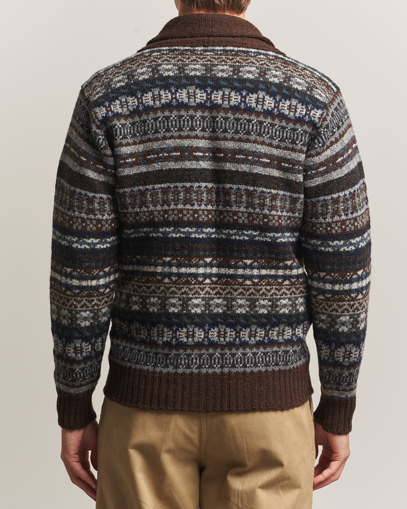 Men | Sweaters & Knitwear | Jamieson's of Shetland | Jamiesons Of Shetland All Over Fair Isle Shawl Collar Cardigan Brown