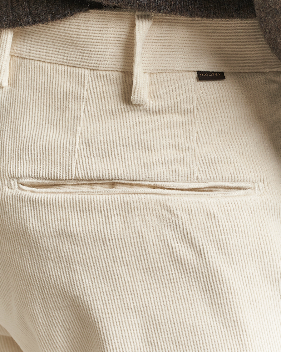 Men | Trousers | Incotex | Slim Fit Baby Corduroy Trousers Off White