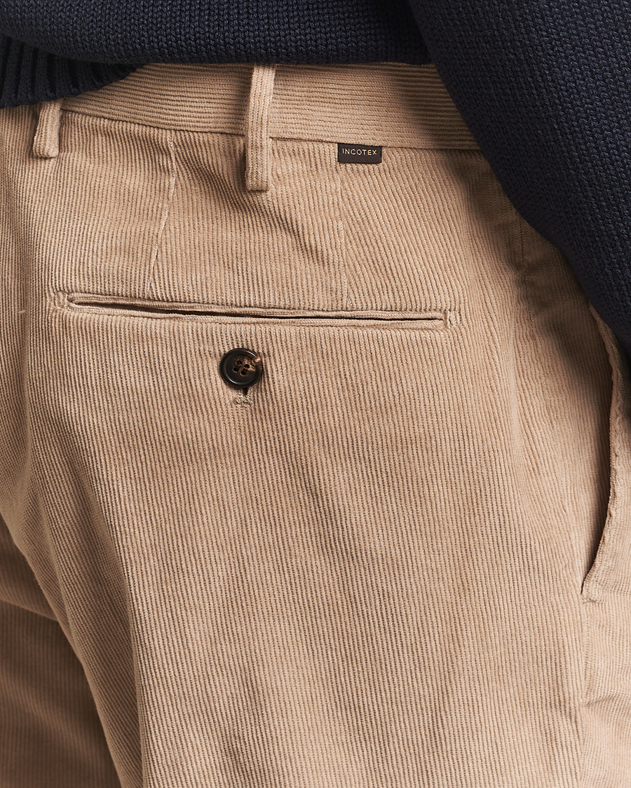 Men | Trousers | Incotex | Regular Fit Baby Corduroy Trousers Beige
