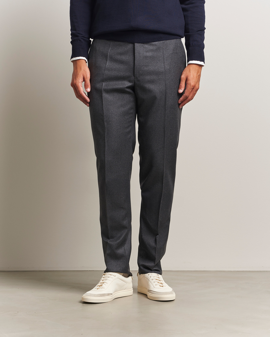 Incotex Regular Fit Worsted Flannel Trousers Grey Melange at