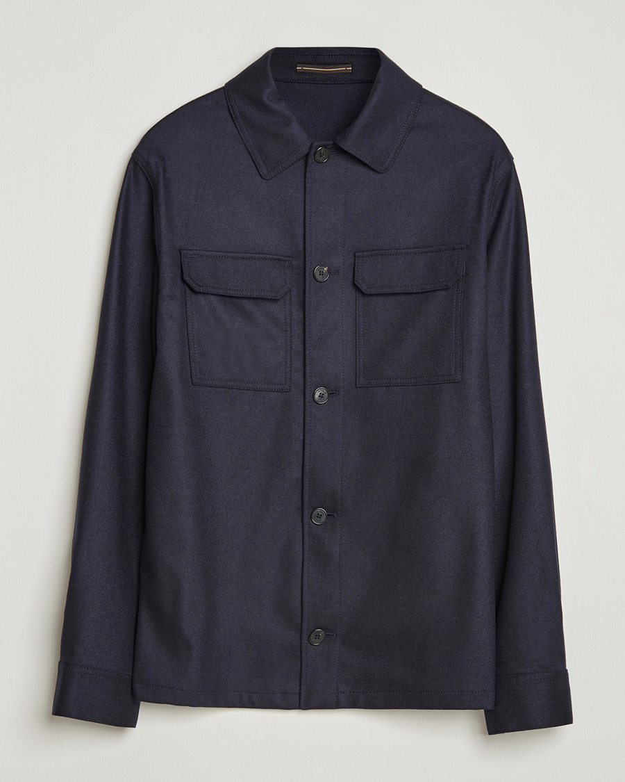 Men | Shirts | Incotex | Flannel Overshirt Navy