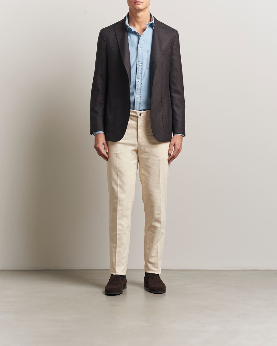 Men | Trousers | Incotex | Regular Fit Moleskine Trousers Off White