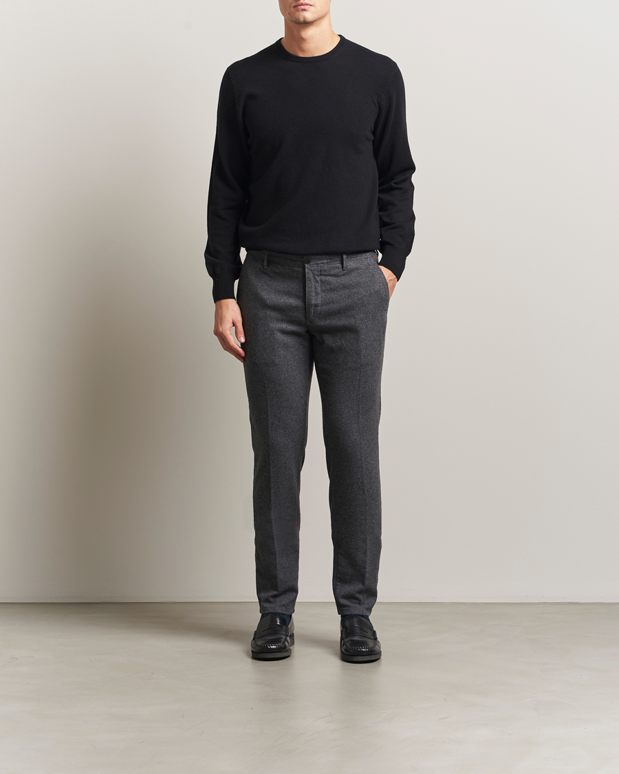 Men | Trousers | Incotex | Slim Fit Washed Flannel Slacks Grey Melange