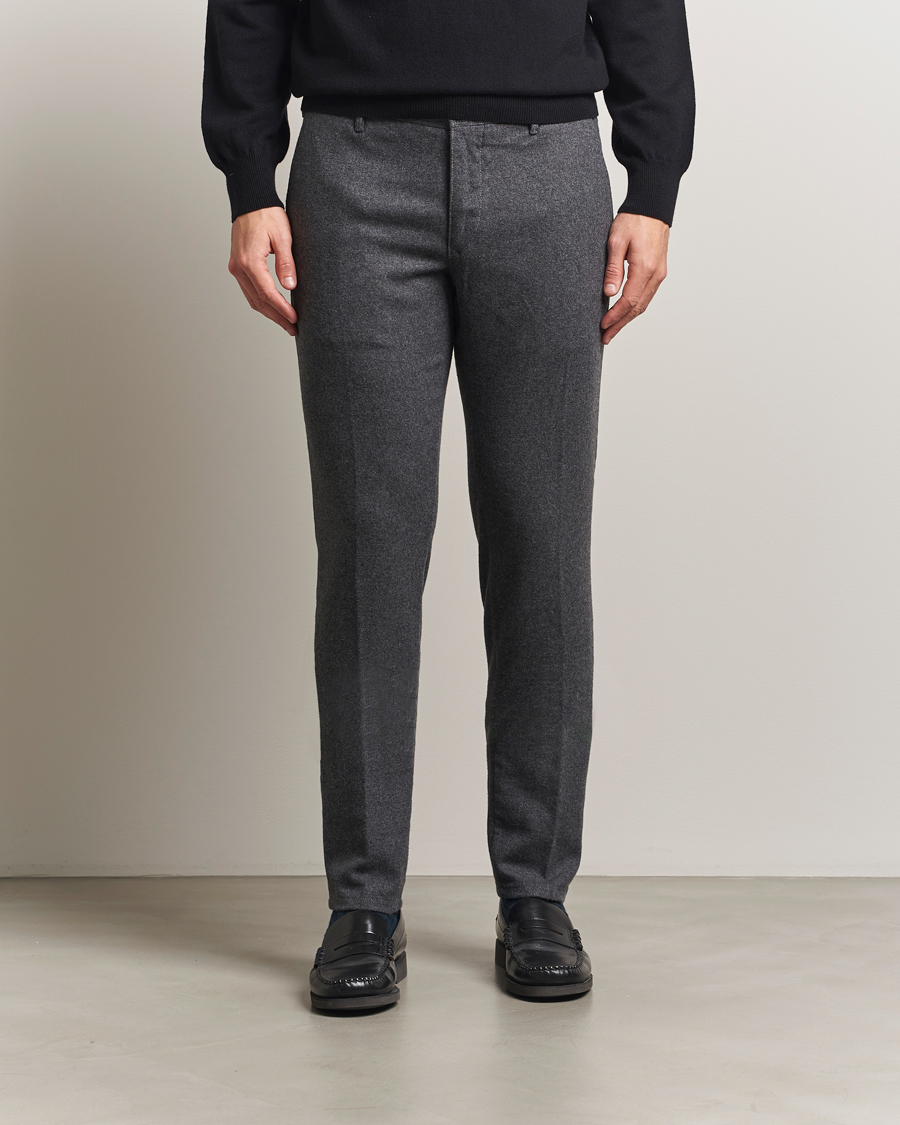Men | Trousers | Incotex | Slim Fit Washed Flannel Slacks Grey Melange