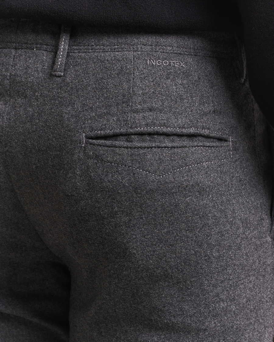 Men | Trousers | Incotex | Slim Fit Washed Flannel Slacks Grey Melange