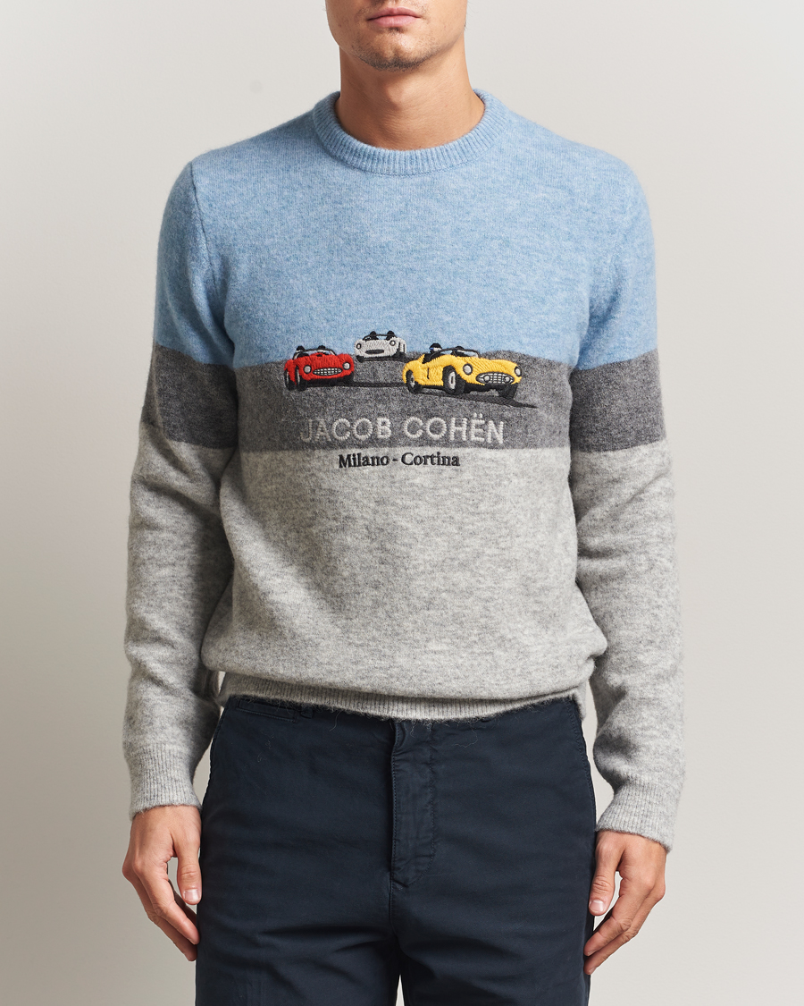 Jacob Cohën Embroidery Knitted Milano-Cortina Crew Neck Grey/Blue