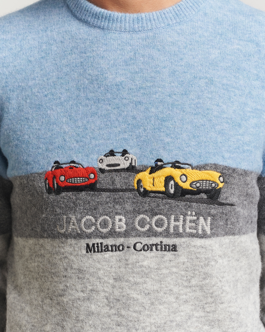 Men | Sweaters & Knitwear | Jacob Cohën | Embroidery Knitted Milano-Cortina Crew Neck Grey/Blue