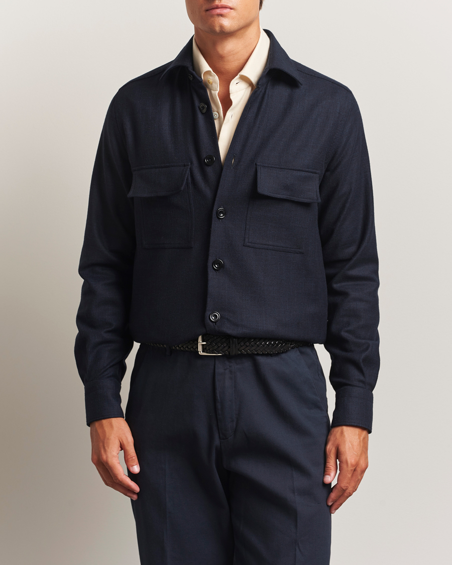 Kiton Wool Overshirt Navy at CareOfCarl.com