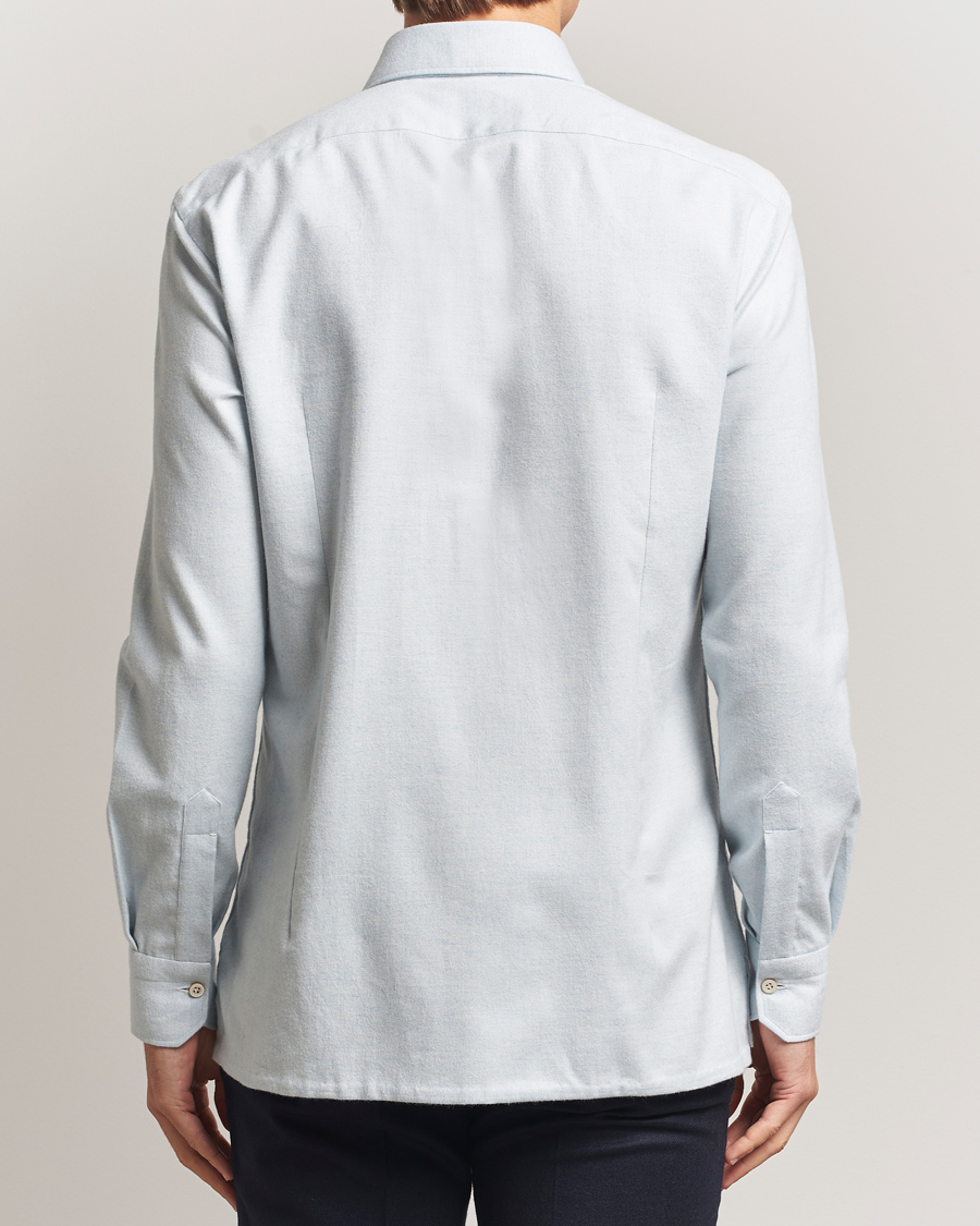 Men | Shirts | Kiton | Cotton Flannel Sport Shirt Light Blue