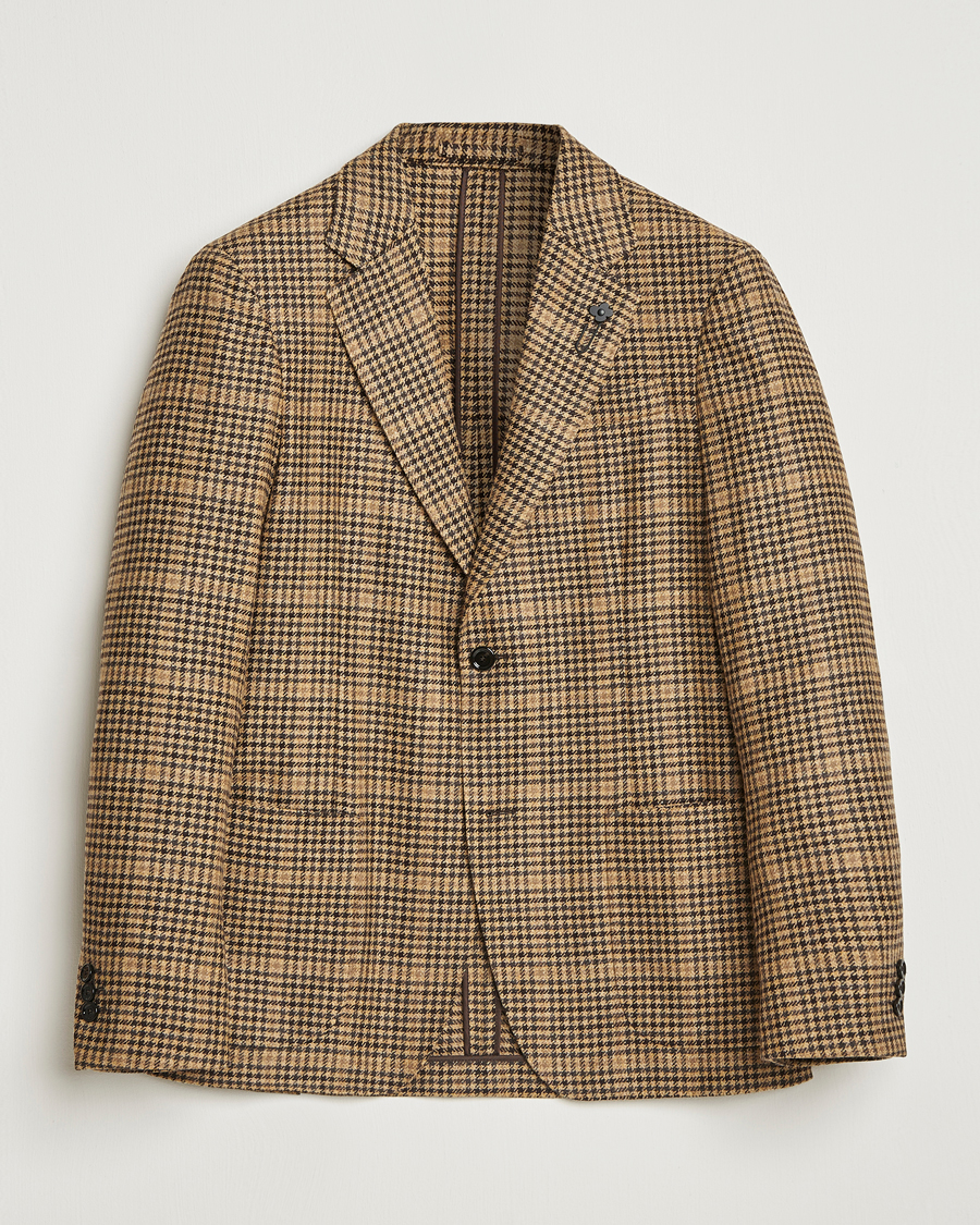 Lardini Wool/Cashmere Houndstooth Overcheck Blazer Brown at