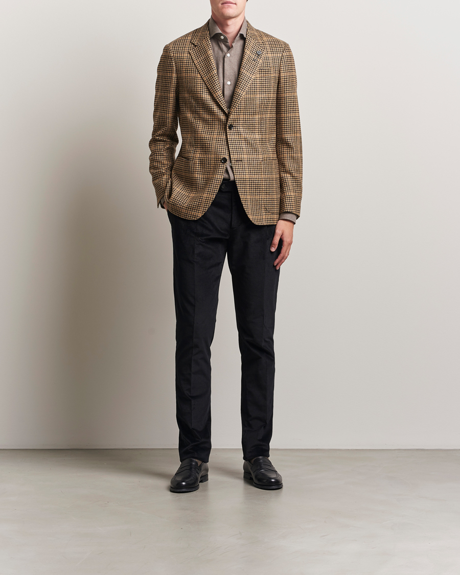 Men | Blazers | Lardini | Wool/Cashmere Houndstooth Overcheck Blazer Brown
