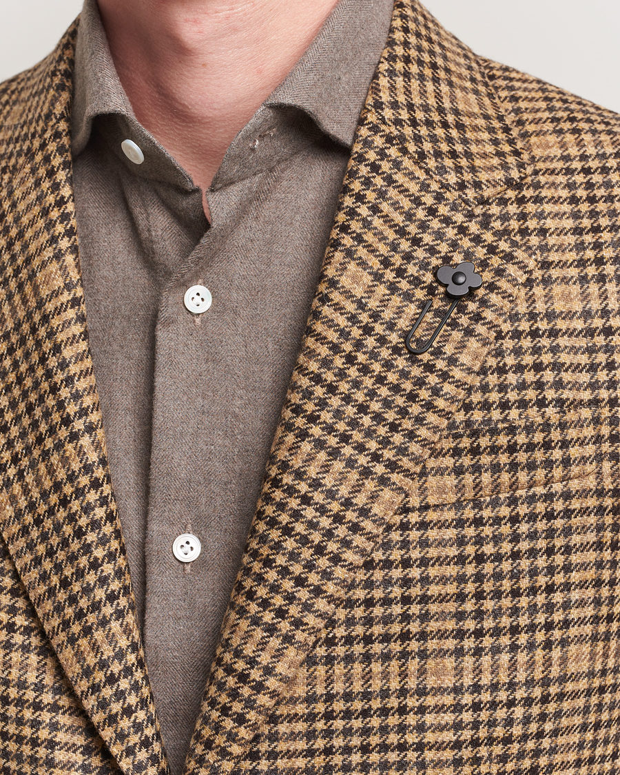 Lardini Wool/Cashmere Houndstooth Overcheck Blazer Brown at