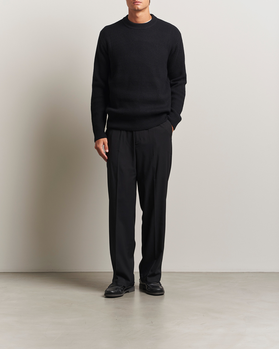 Men | Sweaters & Knitwear | LES DEUX | Eddie Wool Rib Crewneck Black