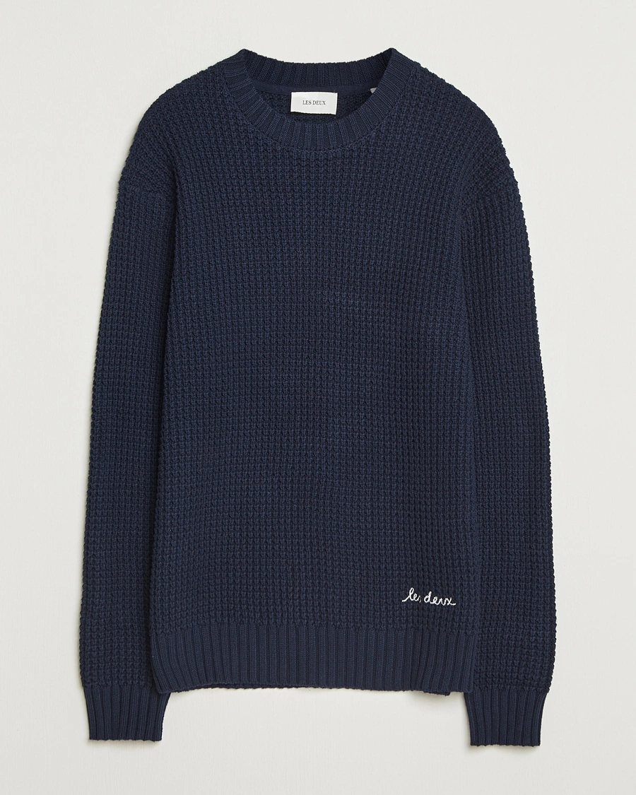 Men | Sweaters & Knitwear | LES DEUX | Alvin Cotton Waffle Crewneck Dark Navy
