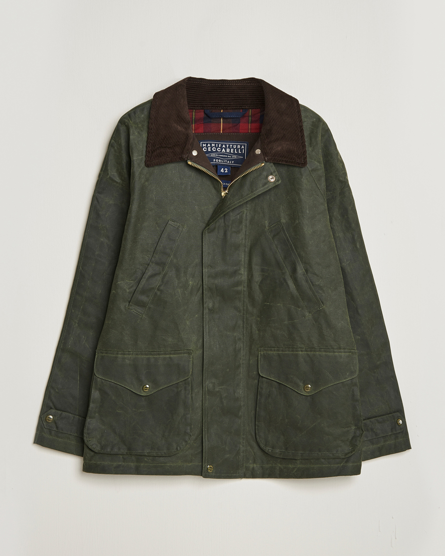 Men | Coats & Jackets | Manifattura Ceccarelli | Rain Caban Wax Cloth Dark Green